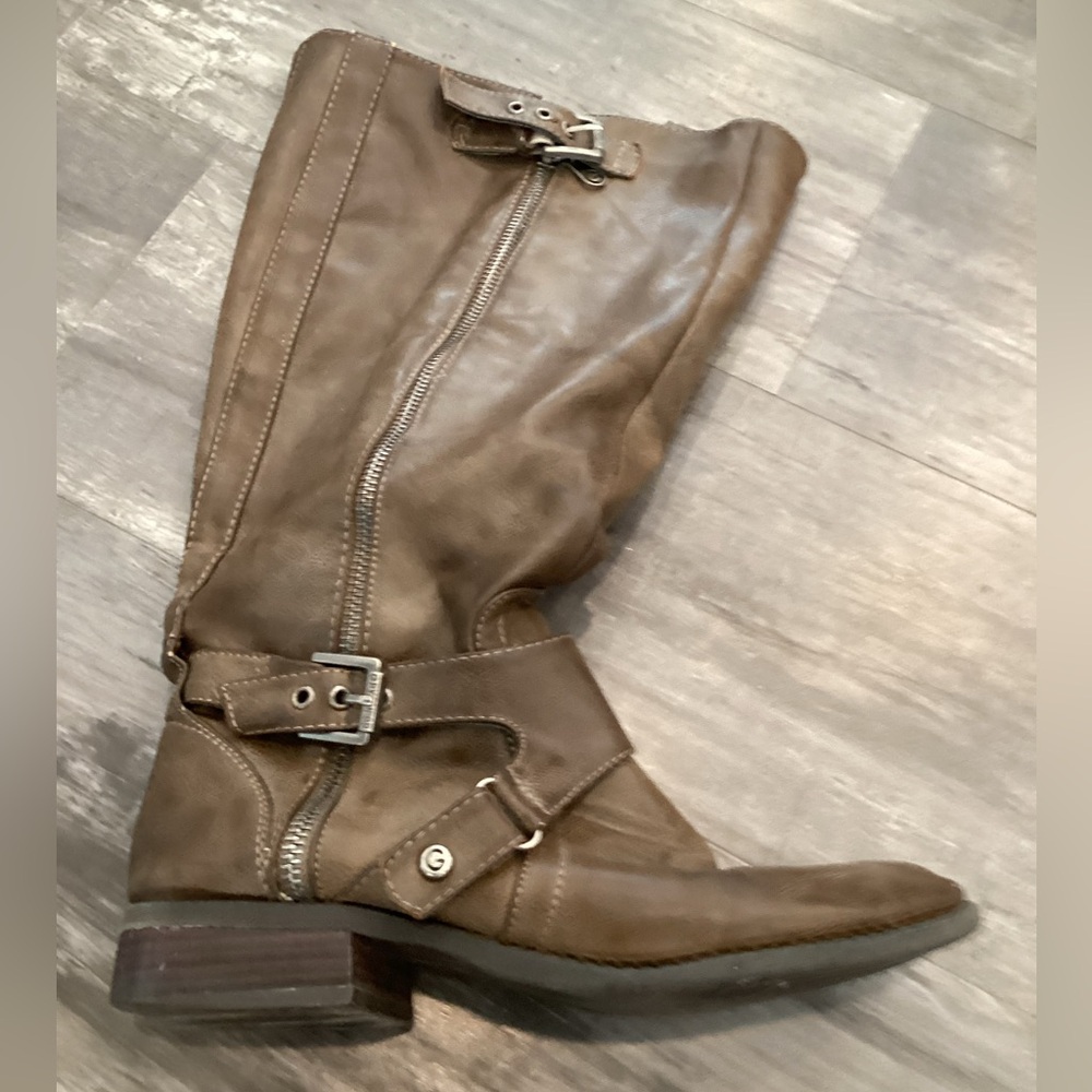 Guess Taupe Leather Moto Boots